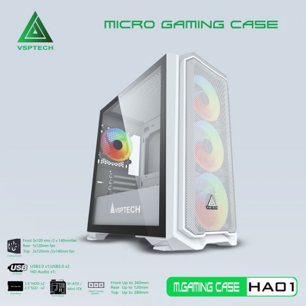 Thùng máy Case VSP Gaming HA01-White